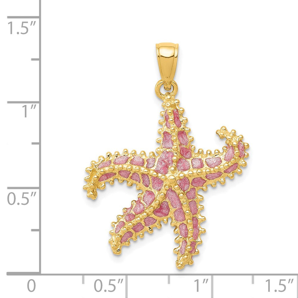 14k Yellow Gold 23 mm Pink Enameled Starfish Pendant (2.24 grams)