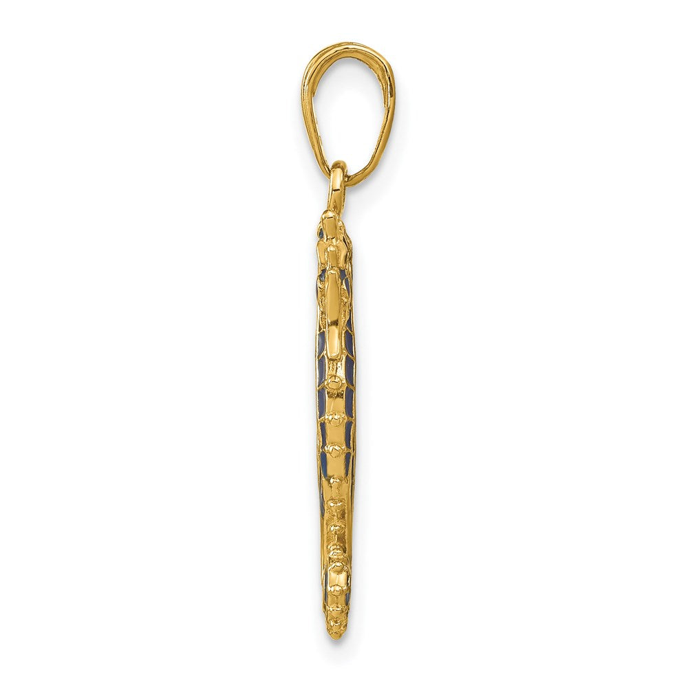 14k Yellow Gold 10 mm 3-D Blue Enameled Seahorse Pendant (1.69 grams)