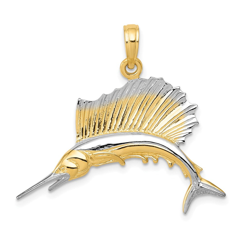 14k Yellow & Rhodium 30 mm Sailfish Pendant (2.82 grams)