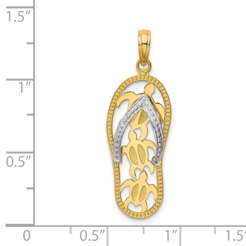 14k Two-tone 11 mm Two-tone Triple Sea Turtle Flip-Flop Pendant (1.93 grams)