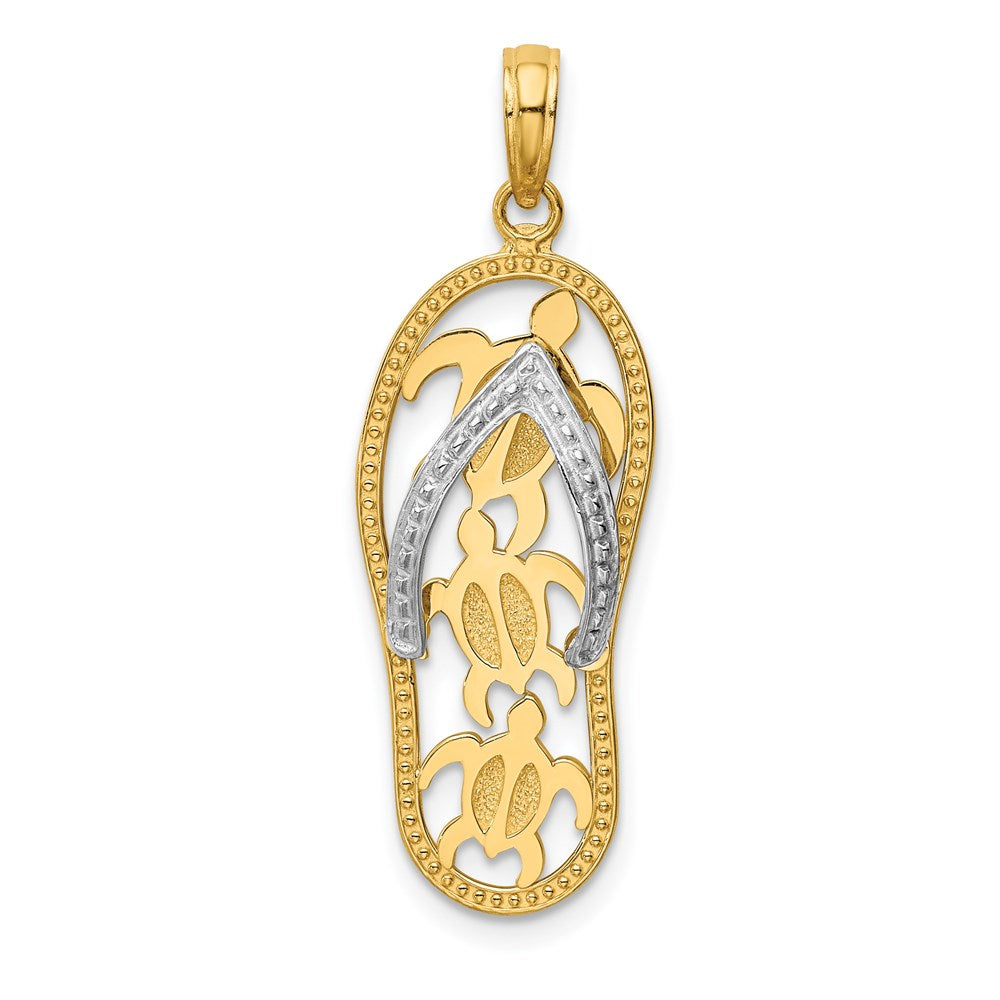 14k Two-tone 11 mm Two-tone Triple Sea Turtle Flip-Flop Pendant (1.93 grams)