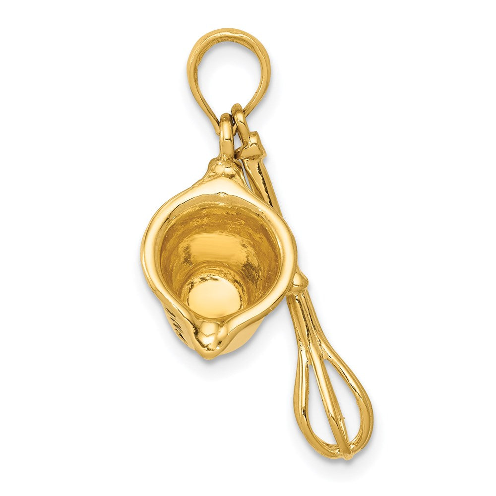 14k Yellow Gold 17 mm 3-D Black Enameled Measuring Cup and Whisk Pendant (3.2 grams)