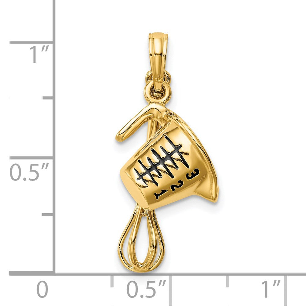 14k Yellow Gold 17 mm 3-D Black Enameled Measuring Cup and Whisk Pendant (3.2 grams)
