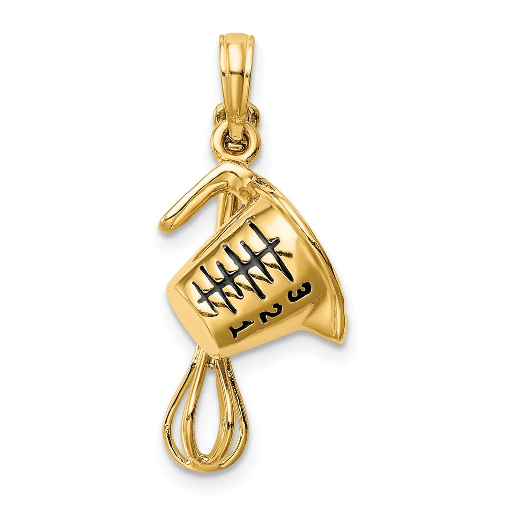 14k Yellow Gold 17 mm 3-D Black Enameled Measuring Cup and Whisk Pendant (3.2 grams)