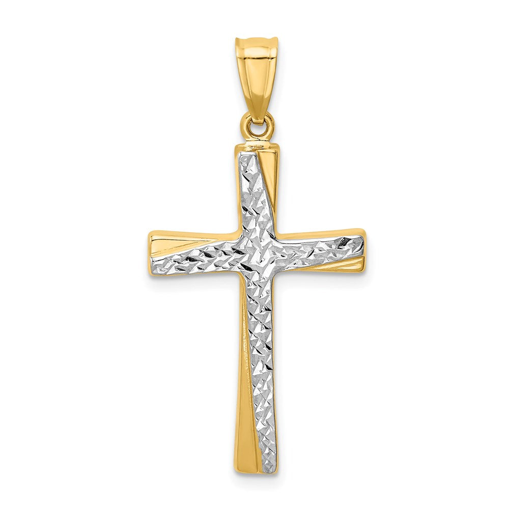 14k Yellow & Rhodium 18 mm Diamond-cut Cross Pendant (1.17 grams)