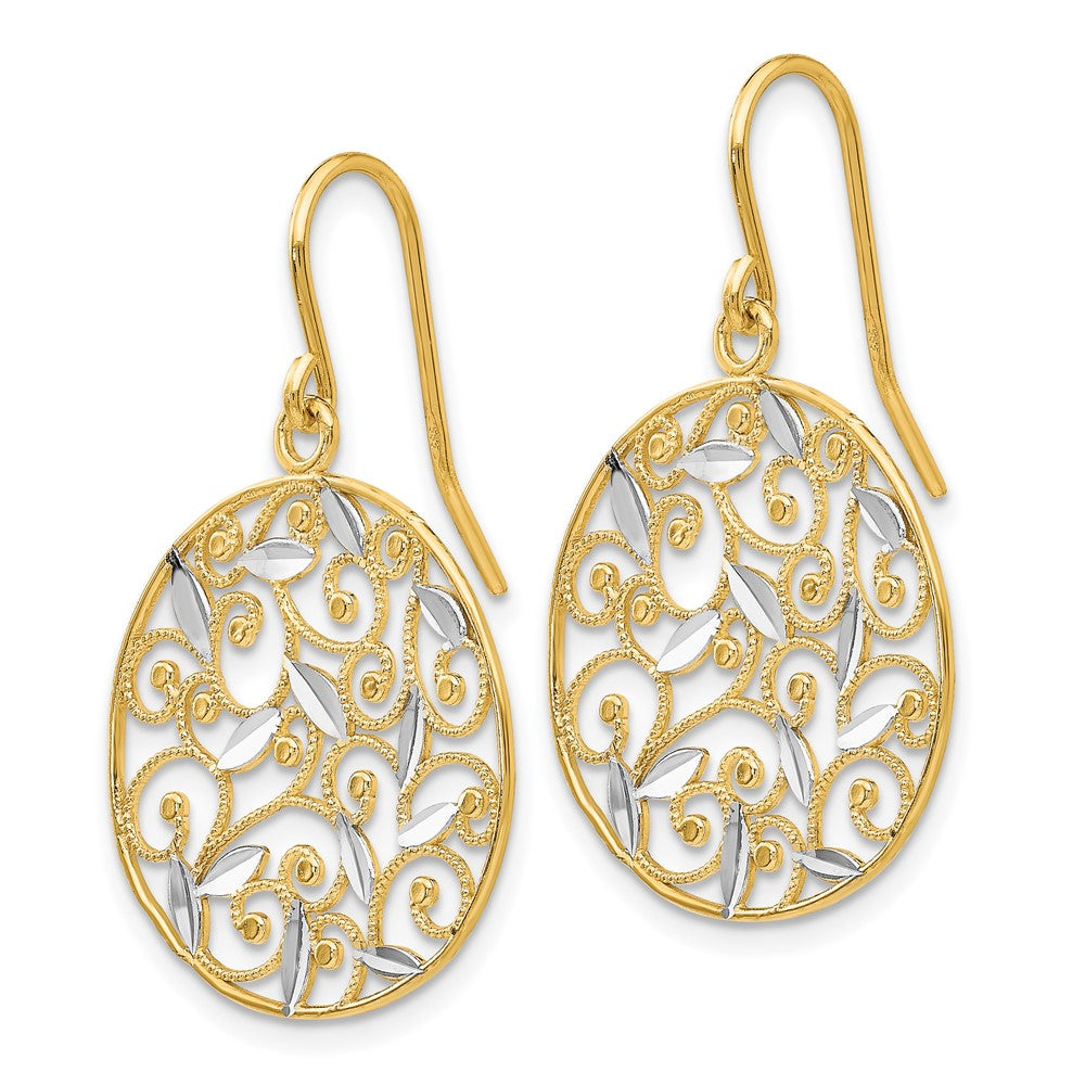 14k Yellow & Rhodium 18 mm Diamond-cut Filigree Circle Wire Earrings (2.05 grams)