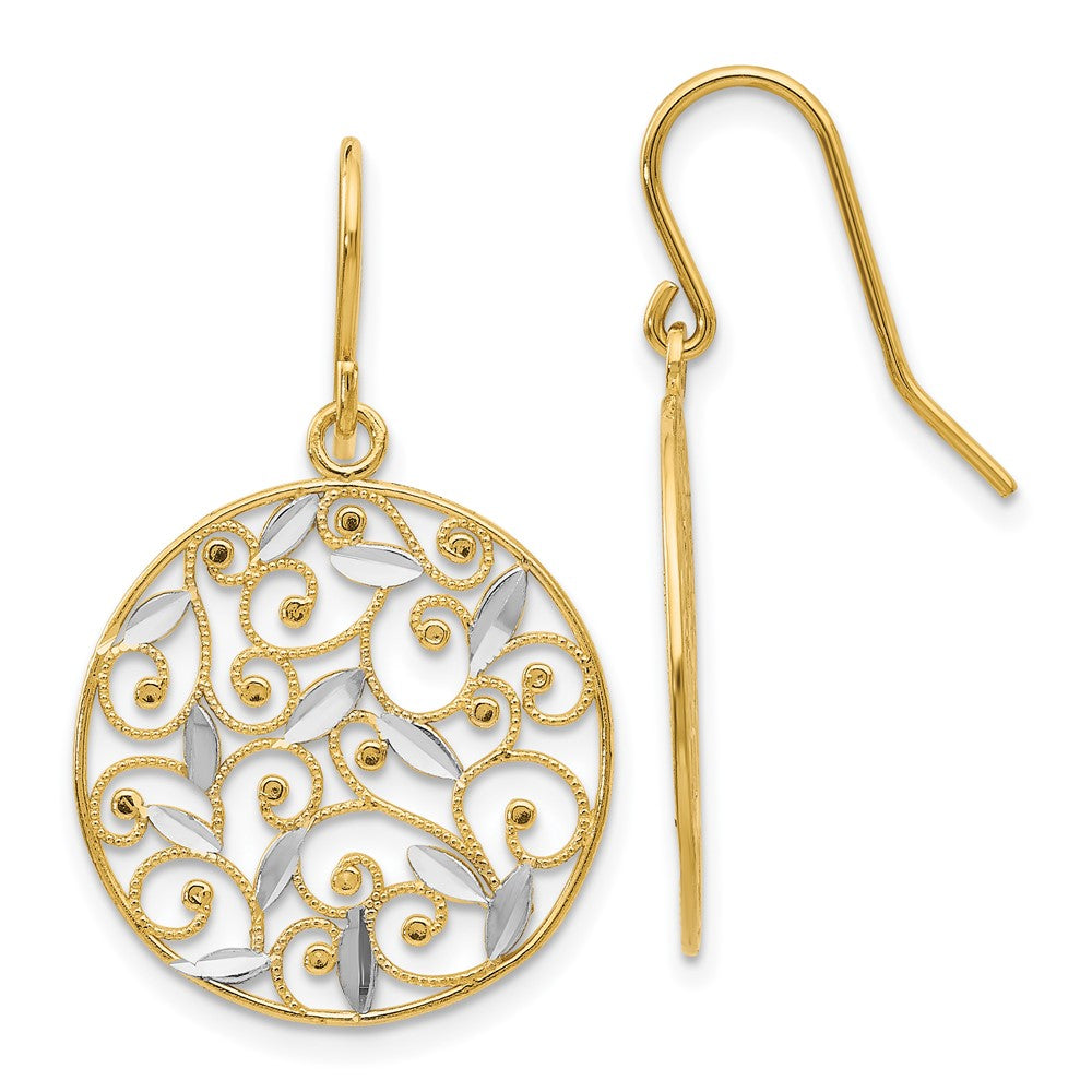 14k Yellow & Rhodium 18 mm Diamond-cut Filigree Circle Wire Earrings (2.05 grams)