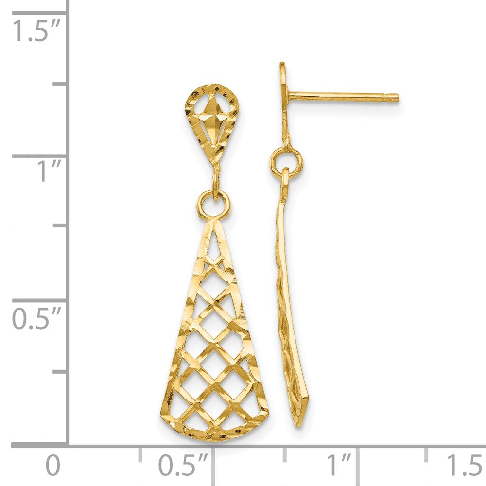 14k Yellow Gold 9 mm Diamond-Cut Inverted Fan Dangle Post Earring (1.28 grams)