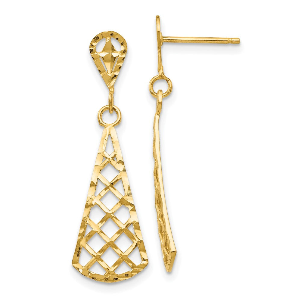 14k Yellow Gold 9 mm Diamond-Cut Inverted Fan Dangle Post Earring (1.28 grams)