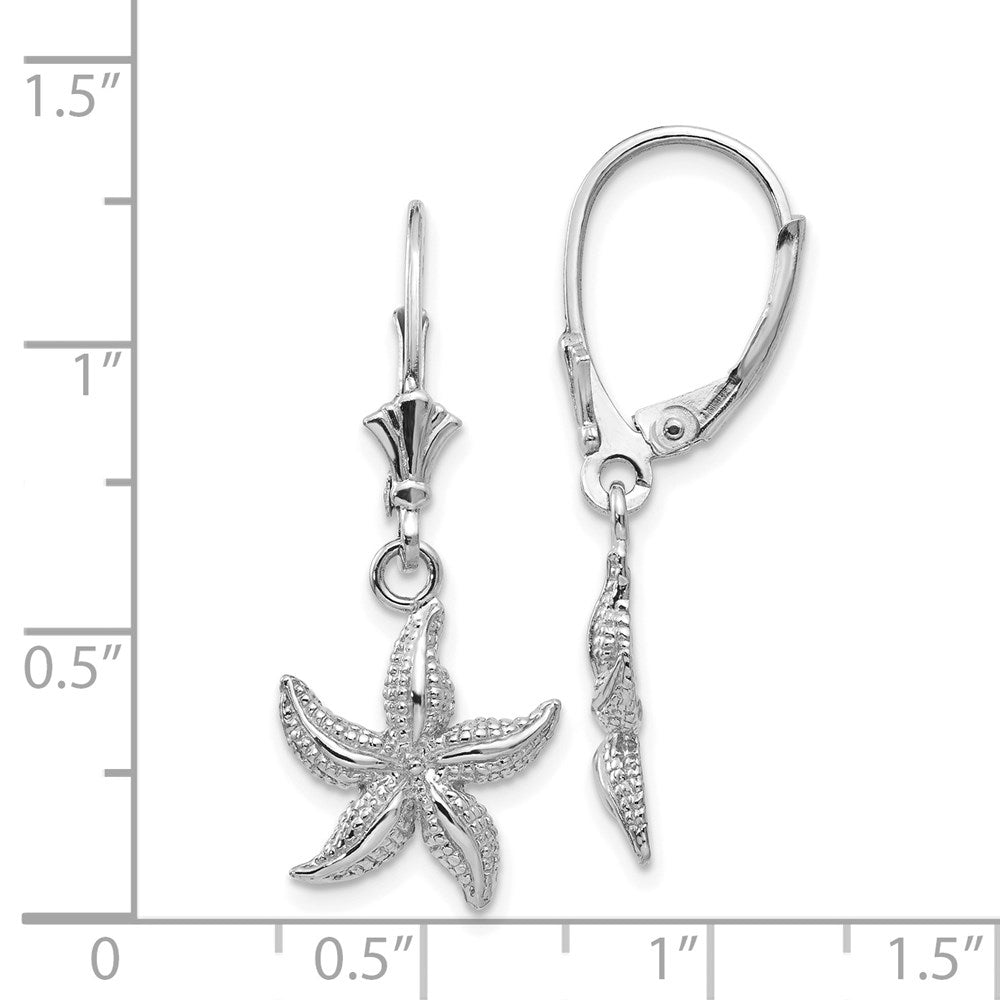 14k White Gold 12 mm Starfish Leverback Earrings (2.49 grams)