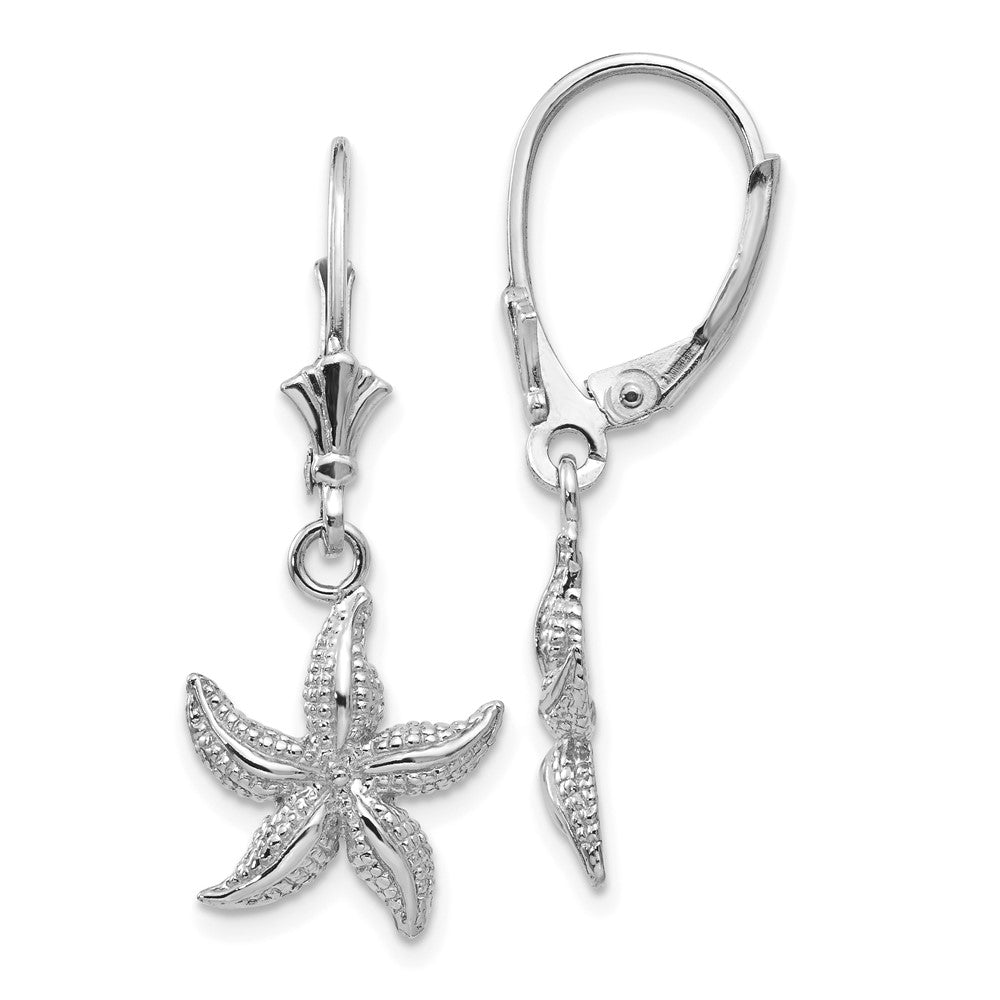 14k White Gold 12 mm Starfish Leverback Earrings (2.49 grams)