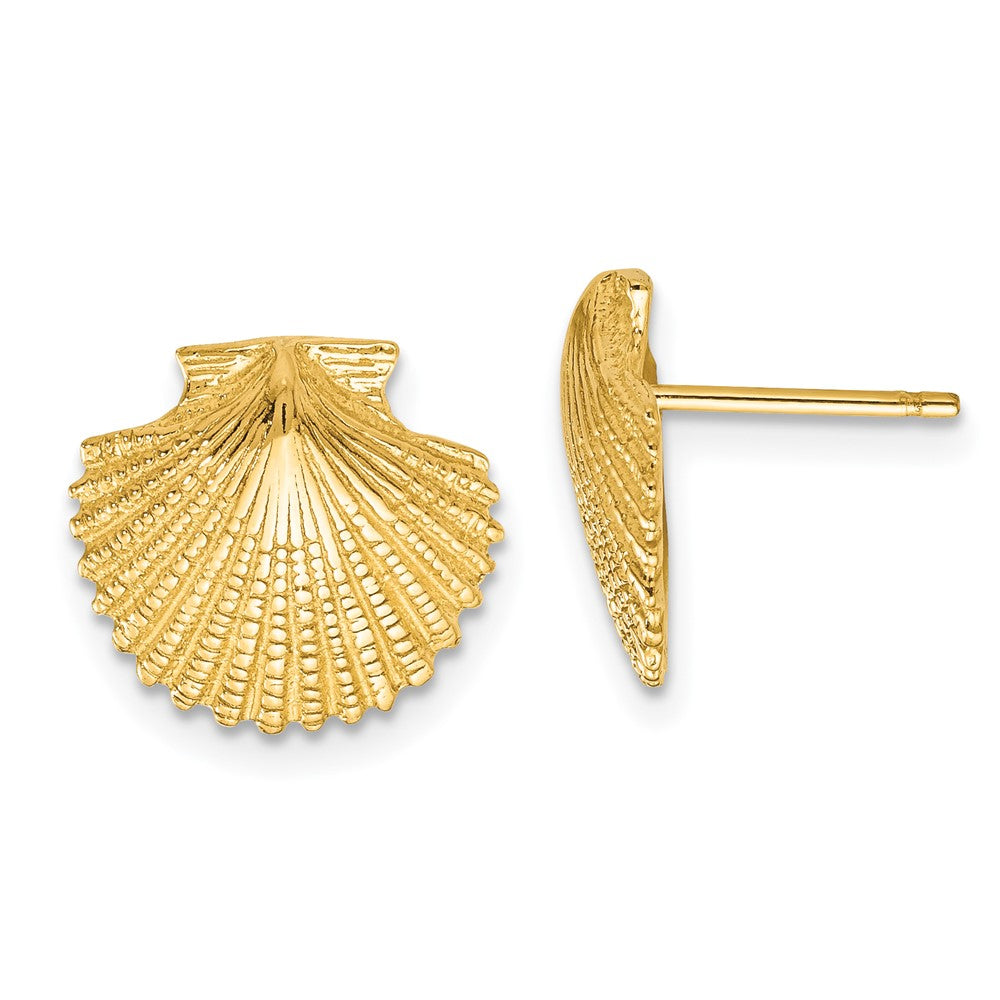 14k Yellow Gold 13 mm Scallop Shell Post Earrings (3.03 grams)