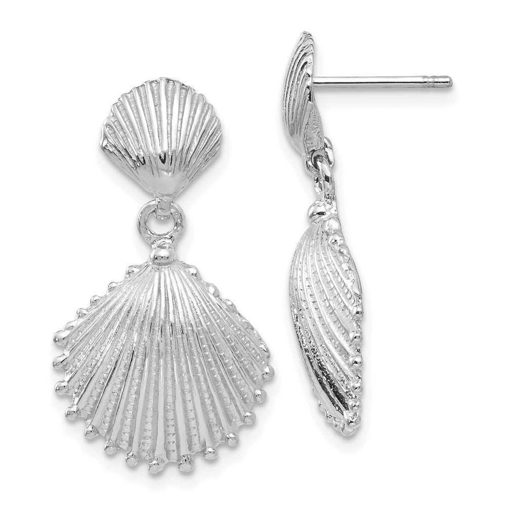 14k White Gold 14.5 mm Scallop Shell Dangle Post Earrings (3.86 grams)