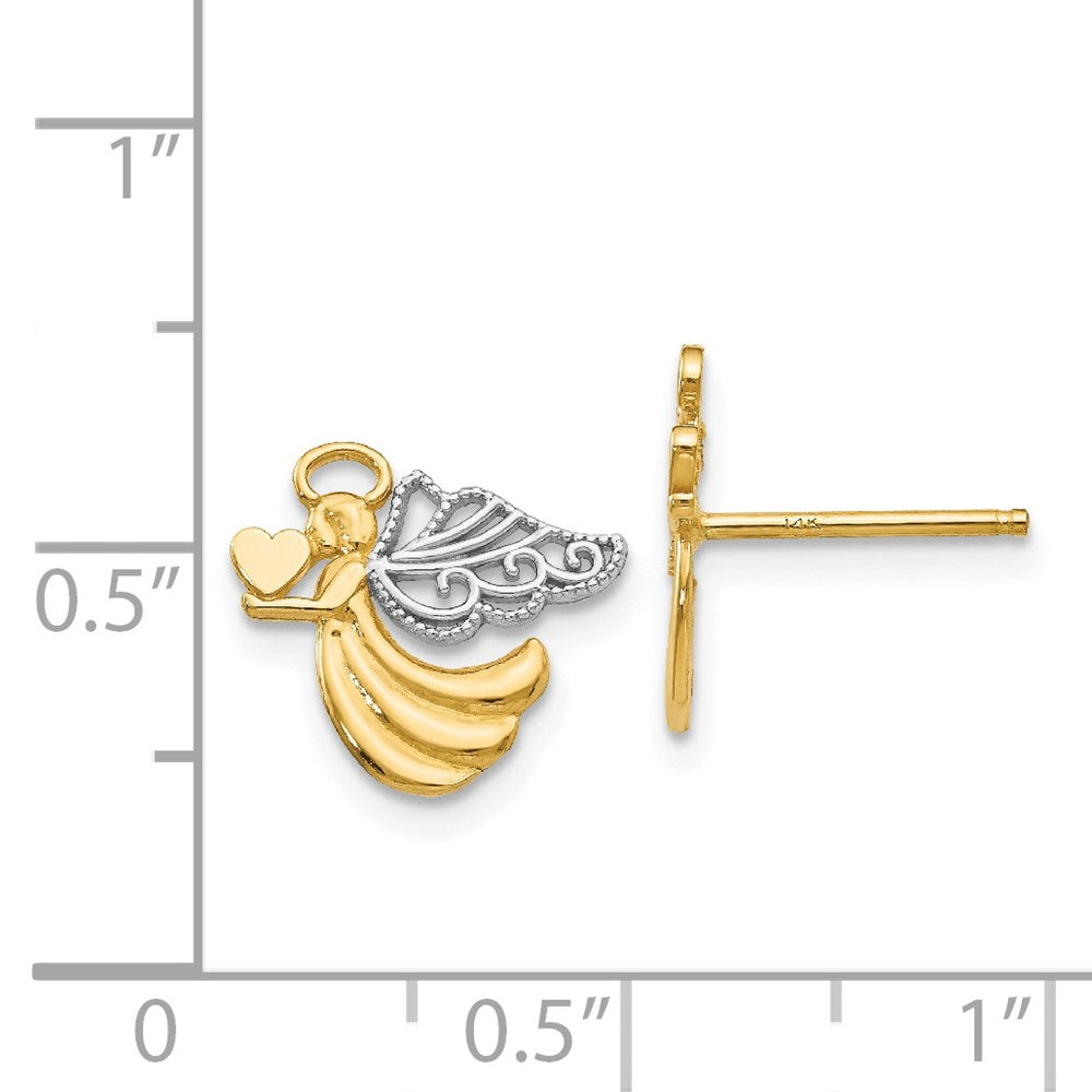 14k Yellow & Rhodium 12 mm Angel With Heart Post Earrings (1.07 grams)