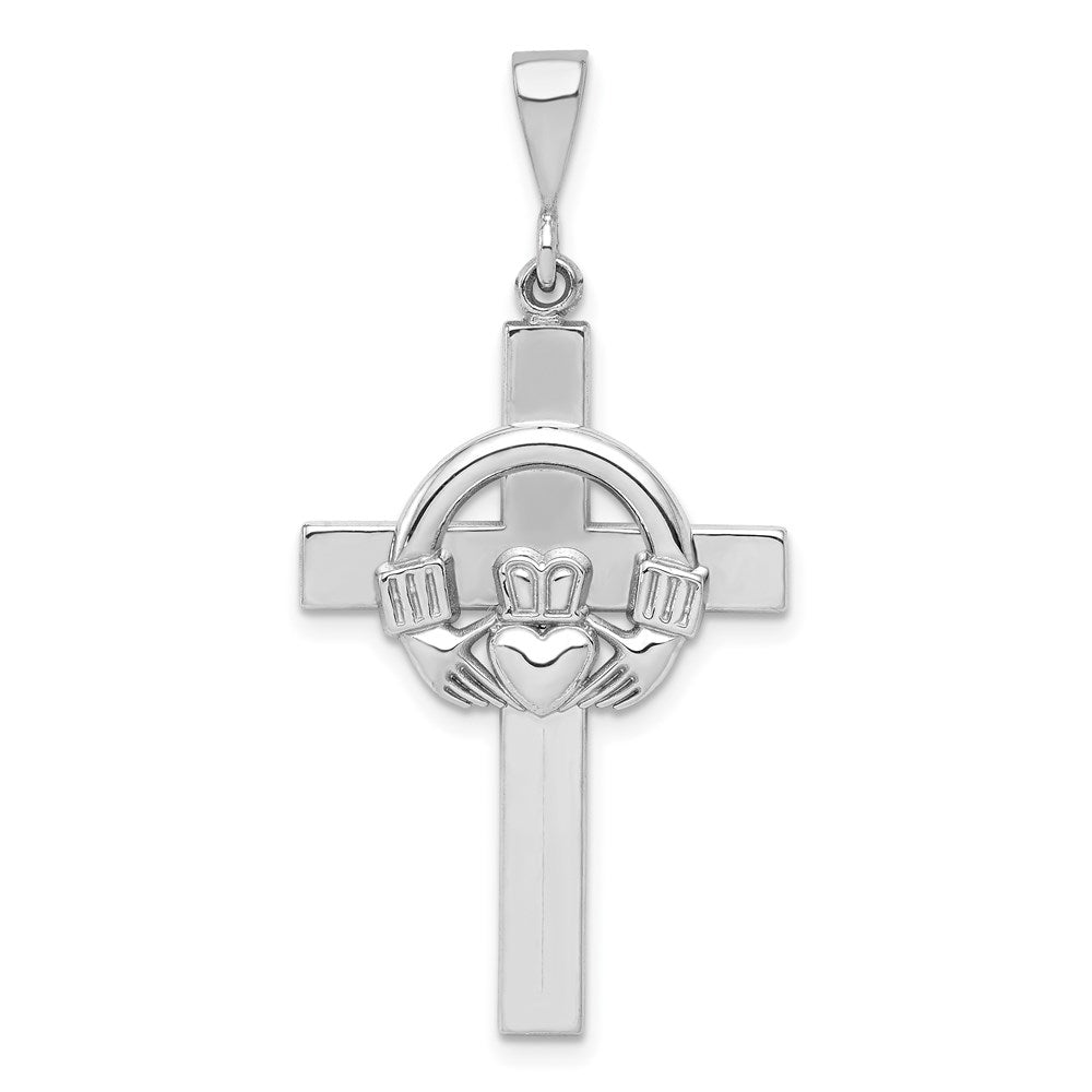 14k White Gold 20 mm Claddagh Cross Pendant (2.96 grams)