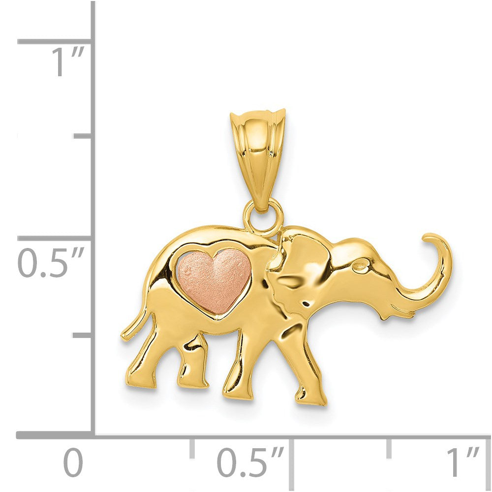 14k Two-tone 21 mm Yellow and Rose Gold Elephant w/Heart Charm (1.16 grams)