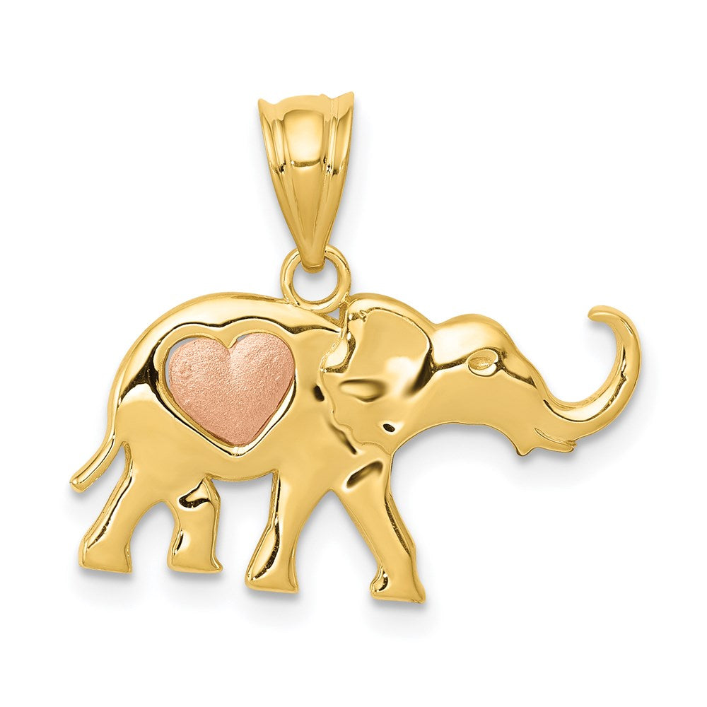 14k Two-tone 21 mm Yellow and Rose Gold Elephant w/Heart Charm
