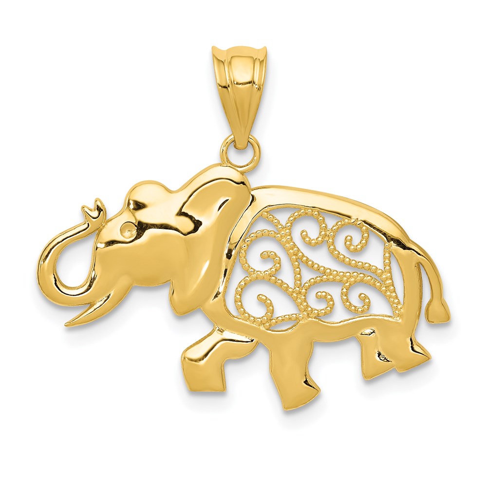 14k Yellow Gold 27 mm Filigree Elephant Pendant (1.35 grams)