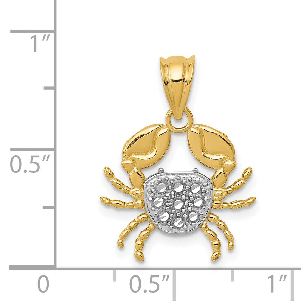 14k Yellow & Rhodium 16 mm Diamond-Cut Crab Pendant (1.18 grams)