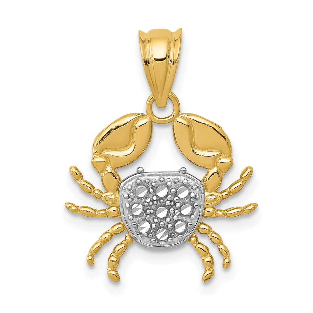 14k Yellow & Rhodium 16 mm Diamond-Cut Crab Pendant (1.18 grams)