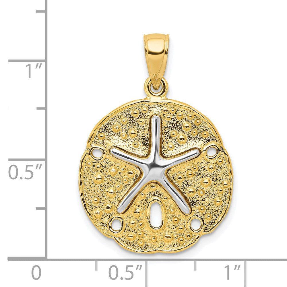 14k Two-tone 20 mm Two Tone Sand Dollar w/ Starfish Pendant (3.61 grams)