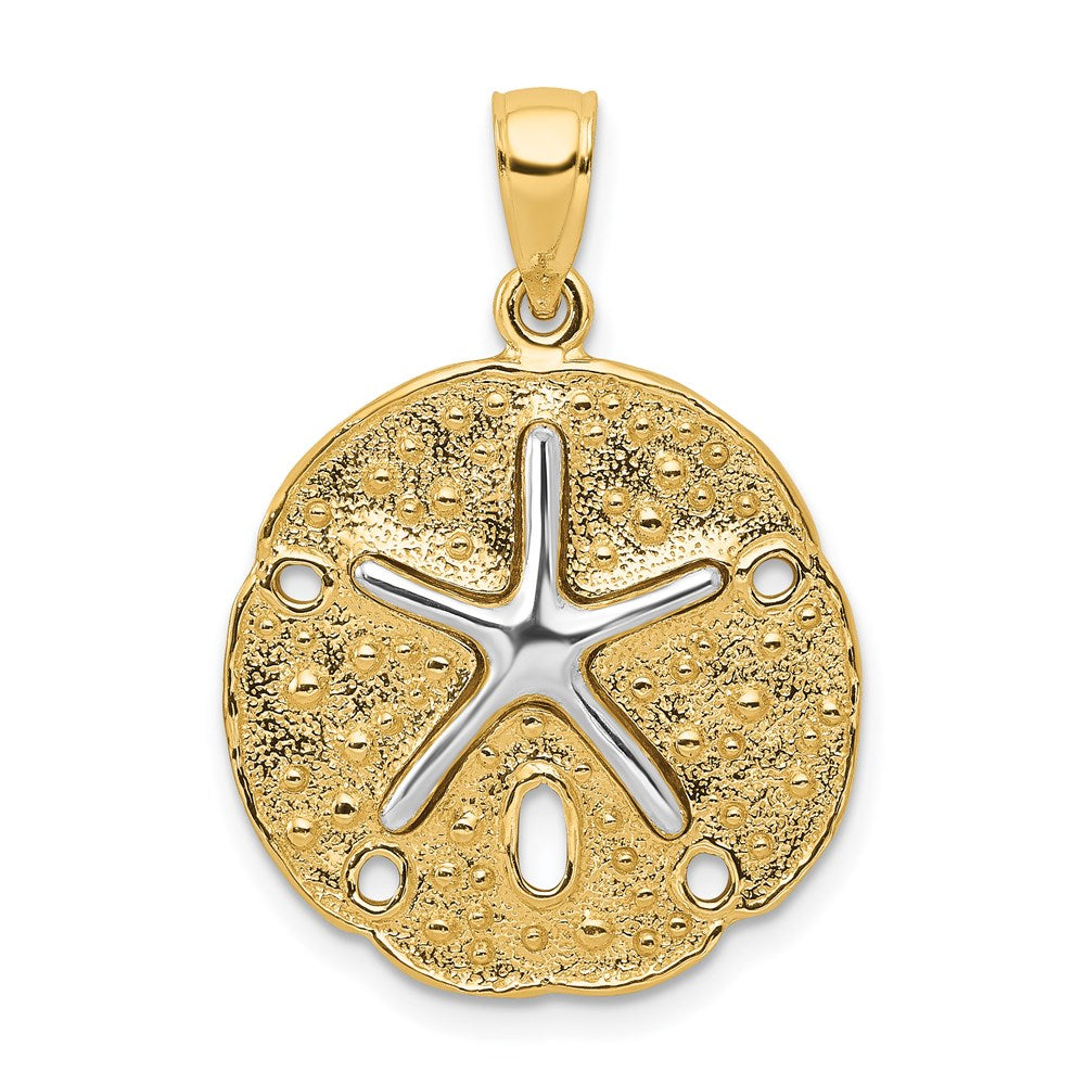 14k Two-tone 20 mm Two Tone Sand Dollar w/ Starfish Pendant (3.61 grams)