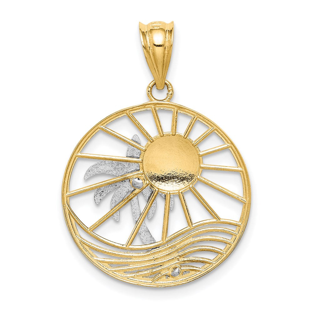 14k Two-tone 20 mm Two-tone Sun and Palm Tree Pendant (1.48 grams)
