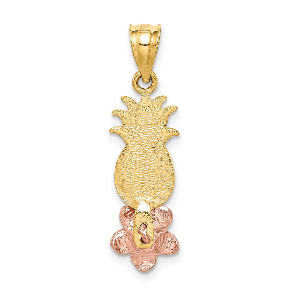 14k Two-tone 8 mm Yellow and Rose Gold Pineapple W/ Plumeria Pendant (1.38 grams)