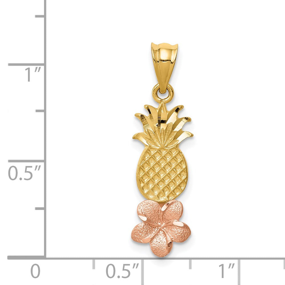 14k Two-tone 8 mm Yellow and Rose Gold Pineapple W/ Plumeria Pendant (1.38 grams)
