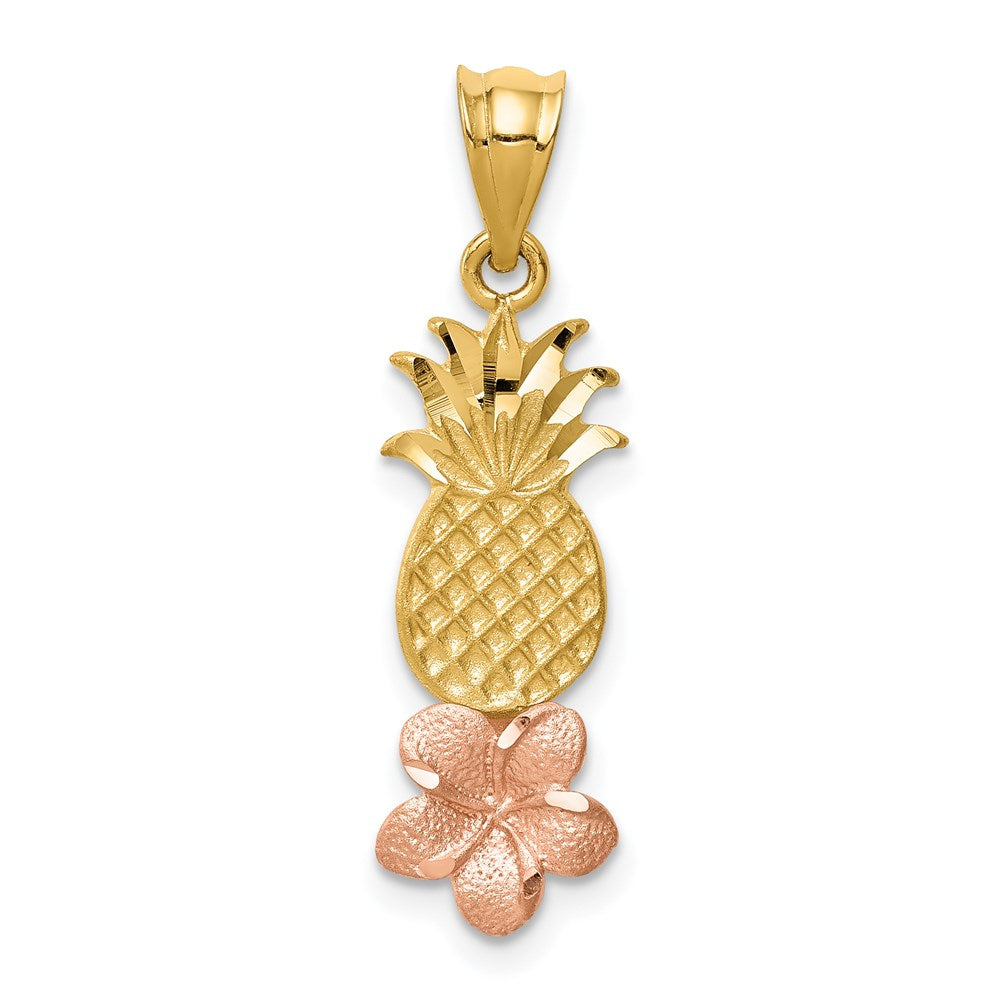 14k Two-tone 8 mm Yellow and Rose Gold Pineapple W/ Plumeria Pendant (1.38 grams)