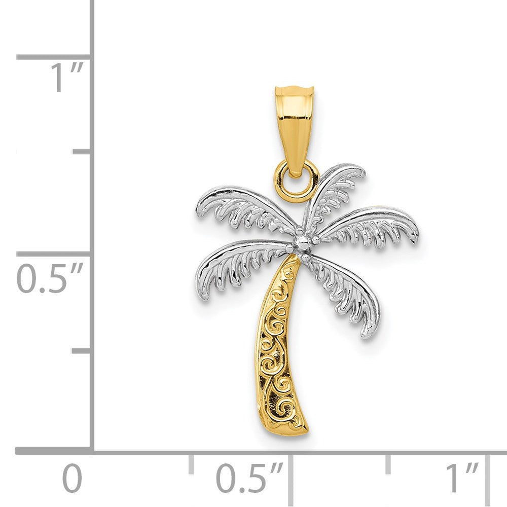 14k Yellow & Rhodium 14 mm Palm Tree Pendant (1.06 grams)