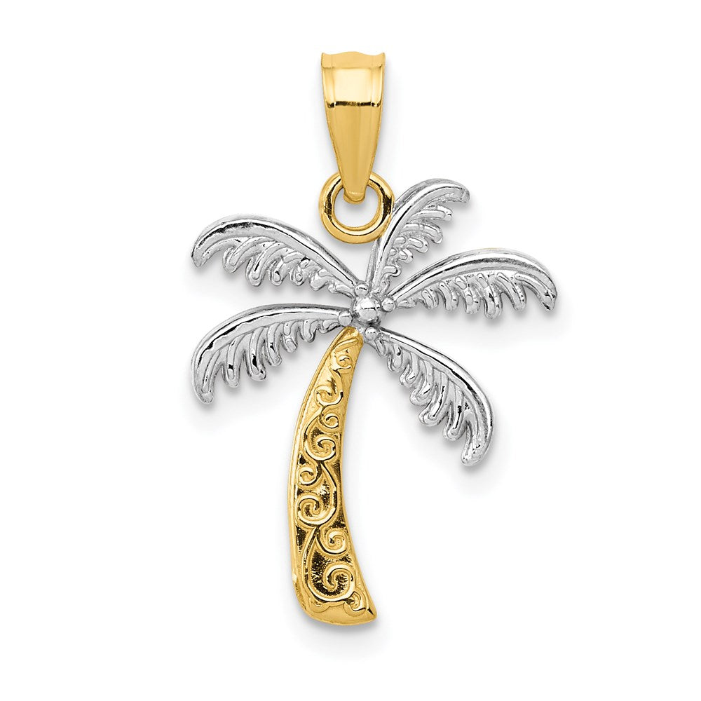 14k Yellow & Rhodium 14 mm Palm Tree Pendant (1.06 grams)