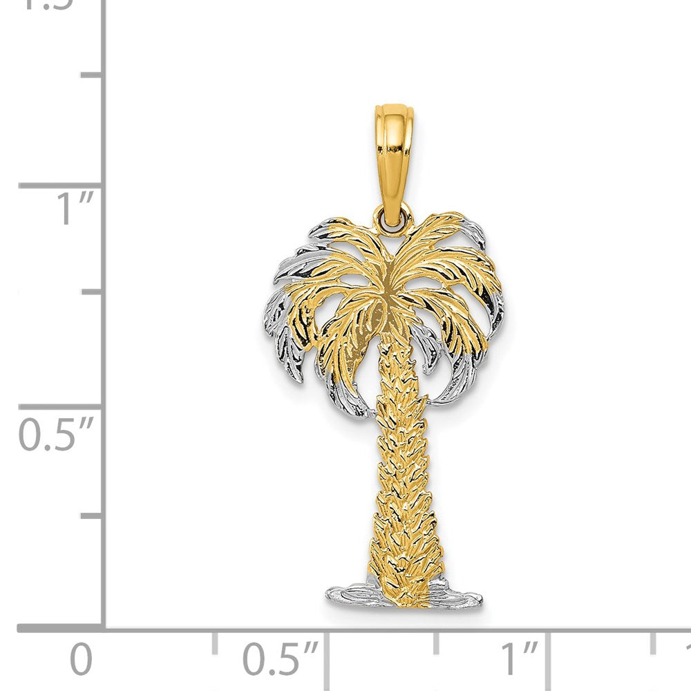 14k Yellow & Rhodium 14 mm Polished And Textured Palm Tree Pendant (1.36 grams)