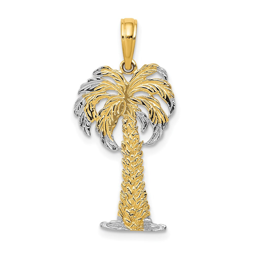 14k Yellow & Rhodium 14 mm Polished And Textured Palm Tree Pendant (1.36 grams)