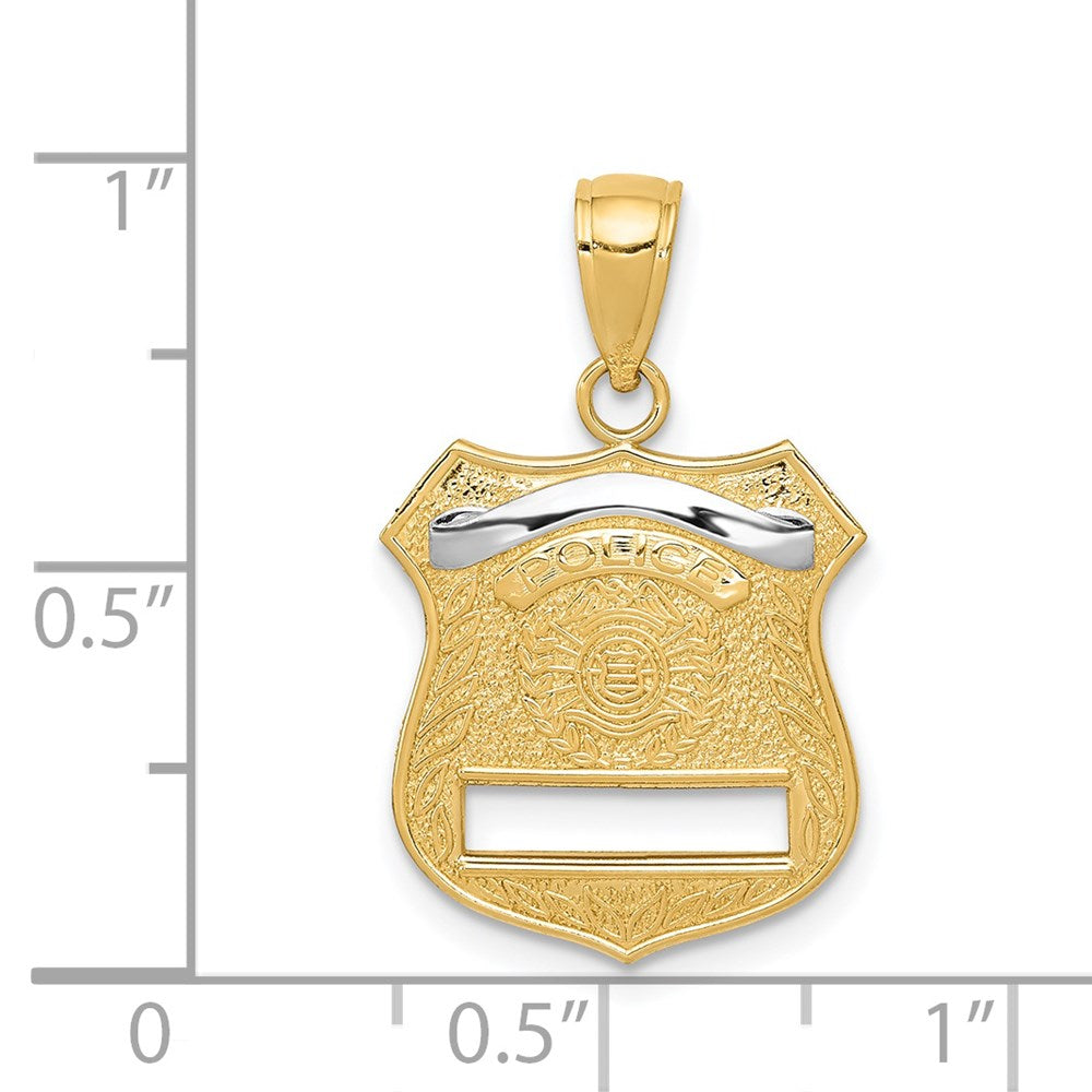14k Yellow & Rhodium 15 mm Police Badge Pendant (1.66 grams)