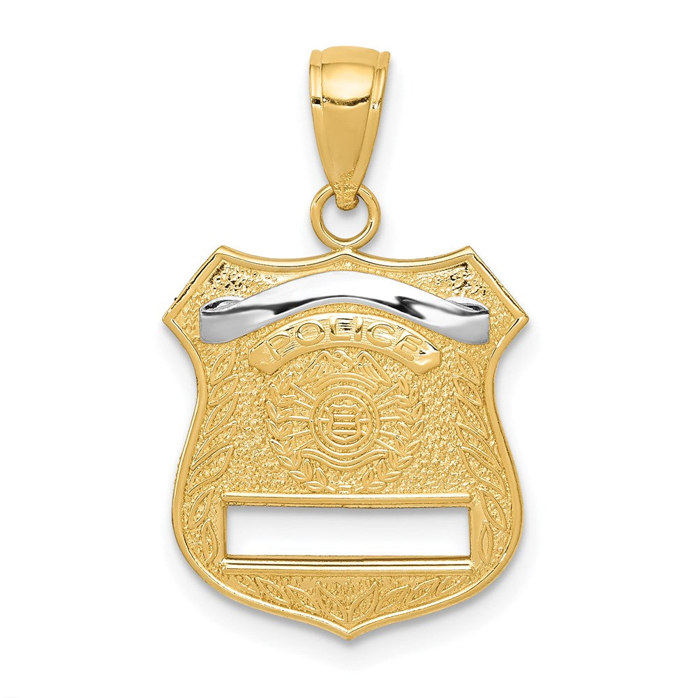 14k Yellow & Rhodium 15 mm Police Badge Pendant (1.66 grams)