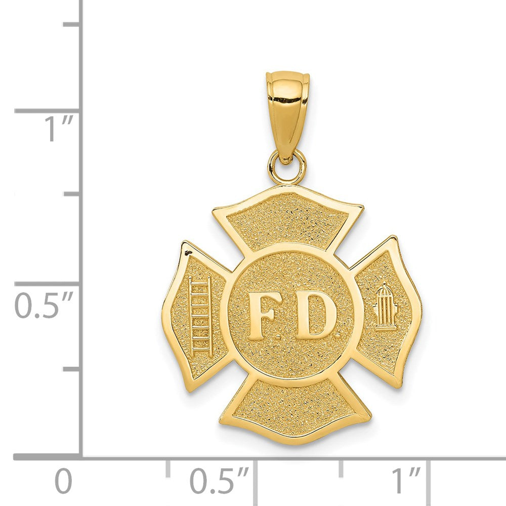 14k Yellow Gold 20 mm Fire Department FD Badge Pendant (2.01 grams)