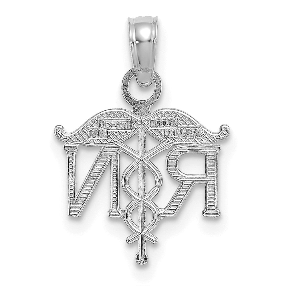 14k White Gold 12 mm RN Registered Nurse Pendant (0.61 grams)