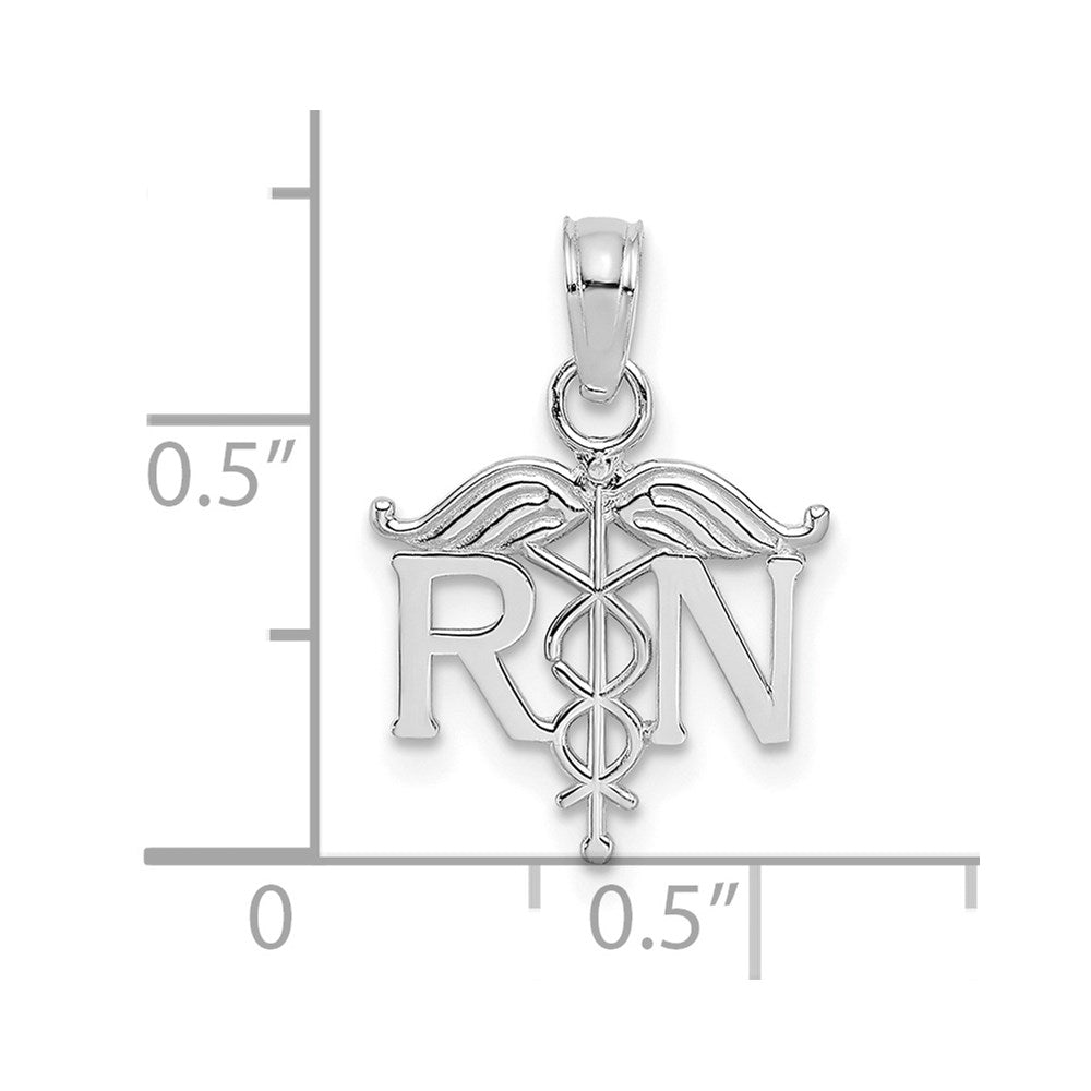 14k White Gold 12 mm RN Registered Nurse Pendant (0.61 grams)