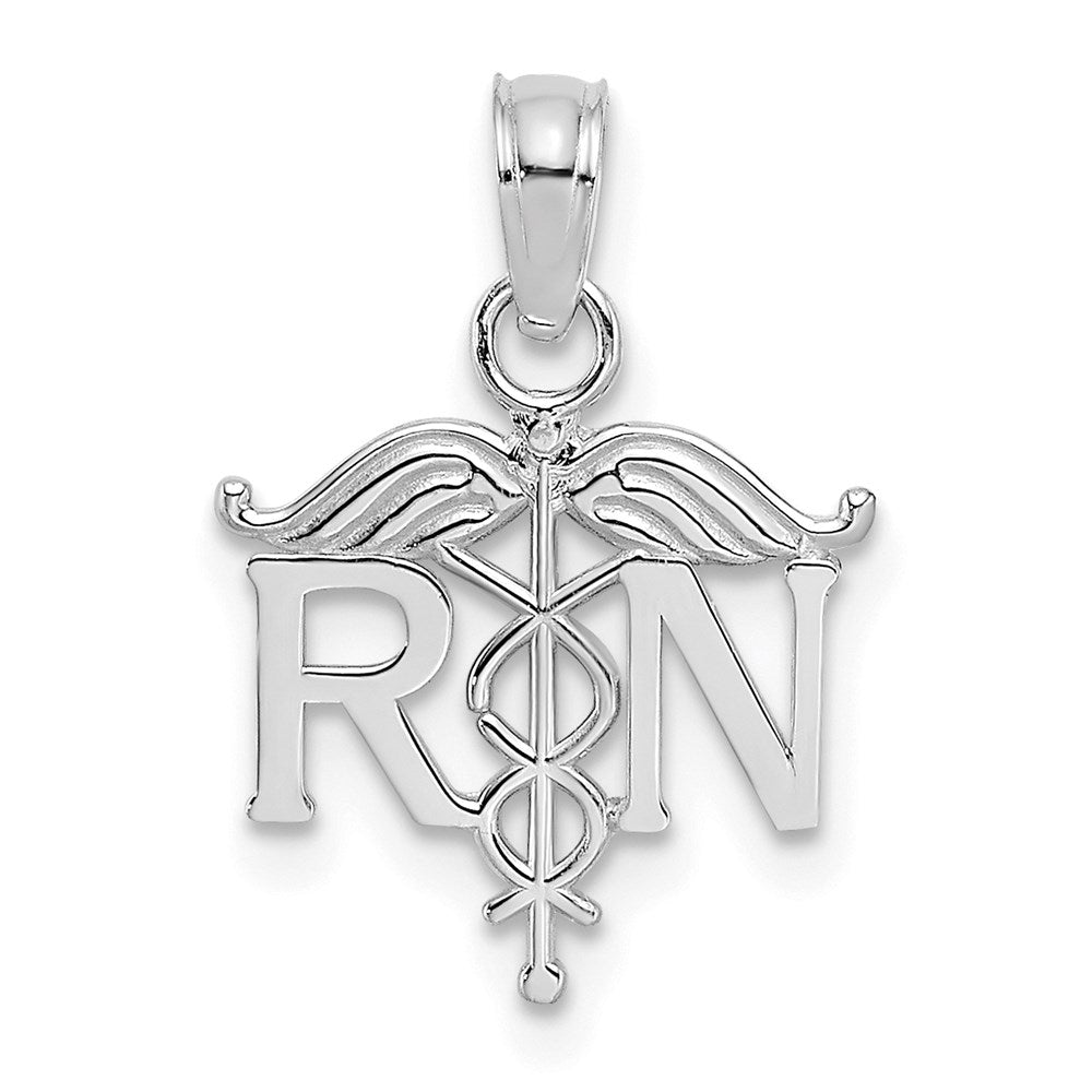 14k White Gold 12 mm RN Registered Nurse Pendant (0.61 grams)