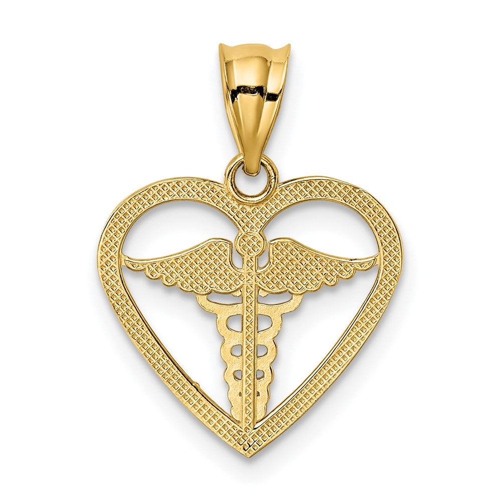 14k Yellow Gold 16 mm Caduceus Heart Medical Pendant (0.97 grams)