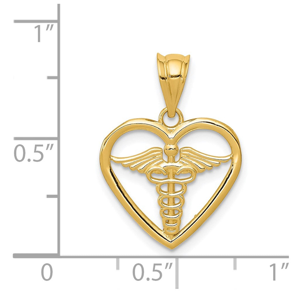 14k Yellow Gold 16 mm Caduceus Heart Medical Pendant (0.97 grams)