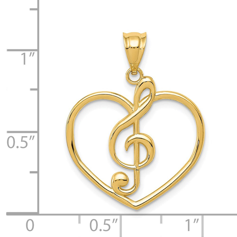 14k Yellow Gold 22 mm Treble Clef in Heart Charm (0.99 grams)
