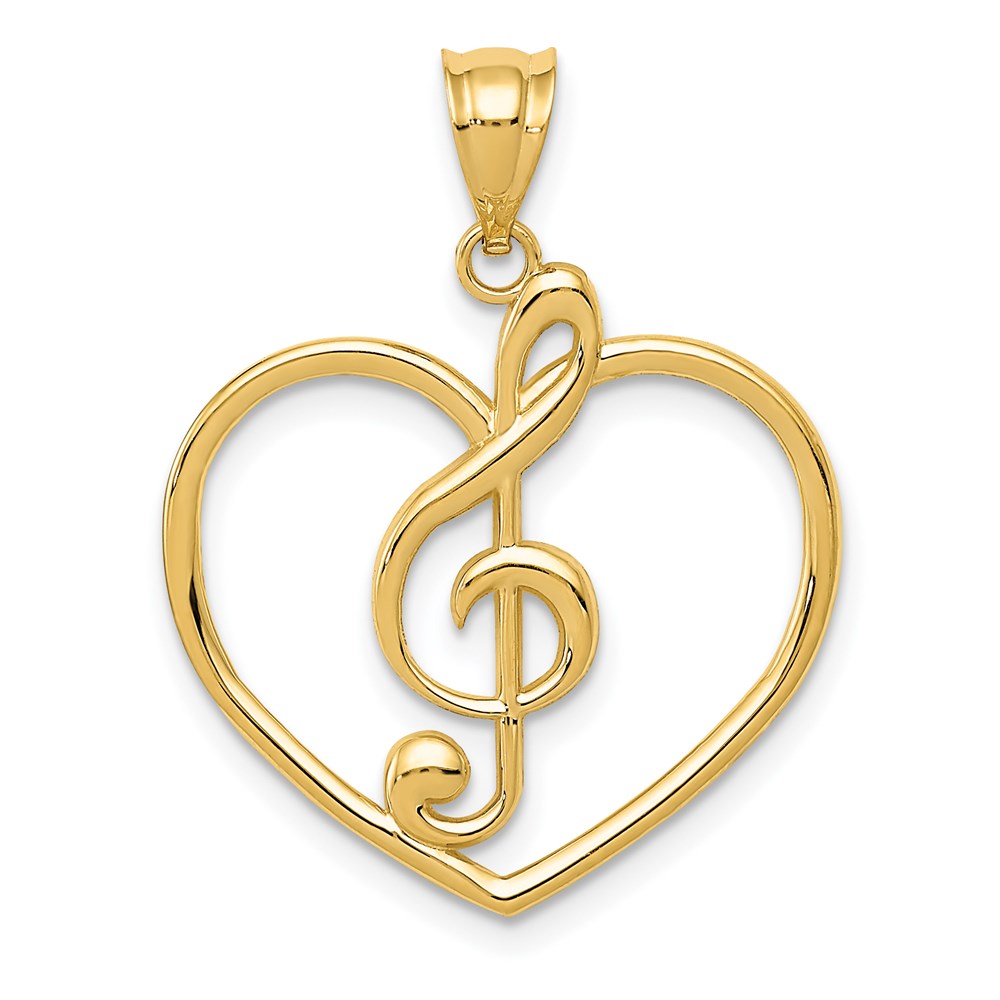 14k Yellow Gold 22 mm Treble Clef in Heart Charm