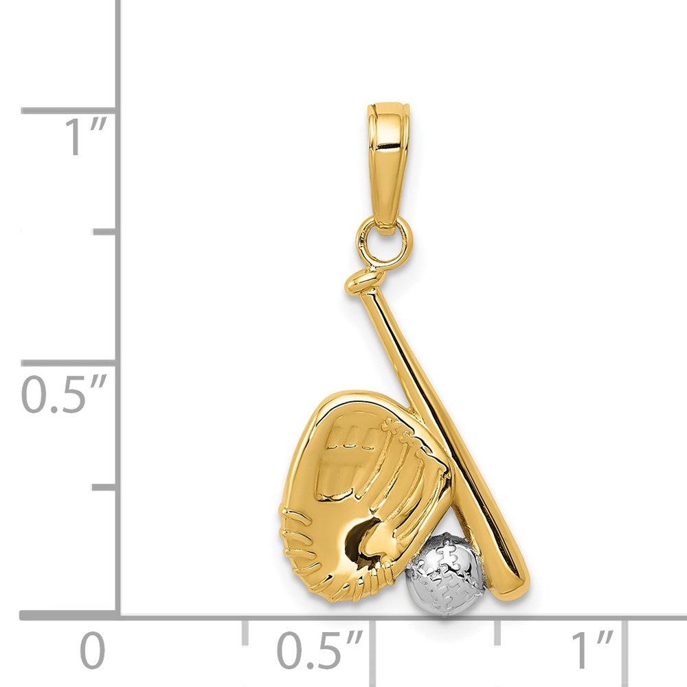 14K and White Rhodium Baseball/Bat/Glove Pendant (1.09 grams)