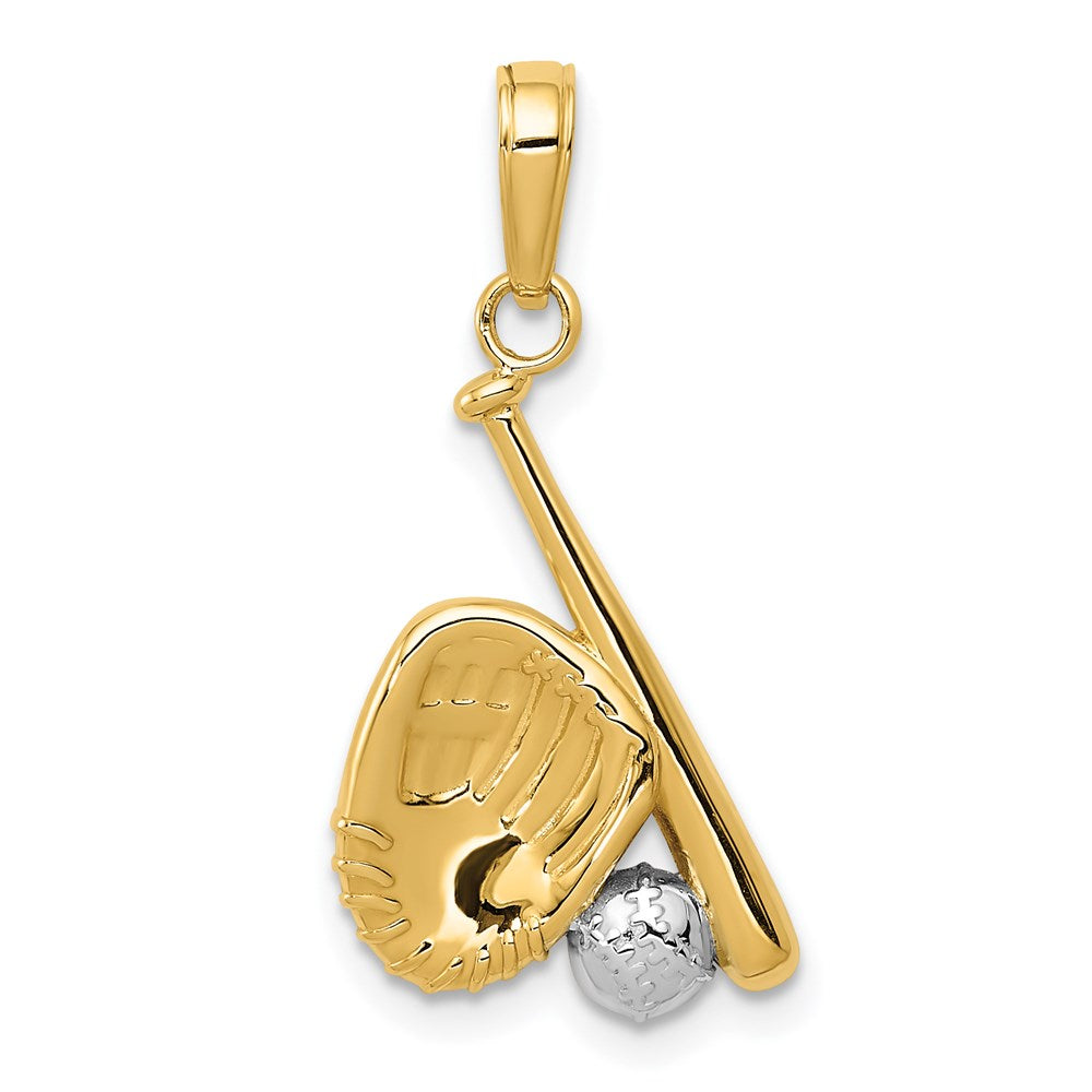 14K and White Rhodium Baseball/Bat/Glove Pendant (1.09 grams)