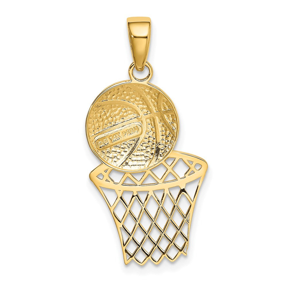 14k Yellow Gold 15 mm Diamond-Cut Basketball and Net Charm (1.29 grams)