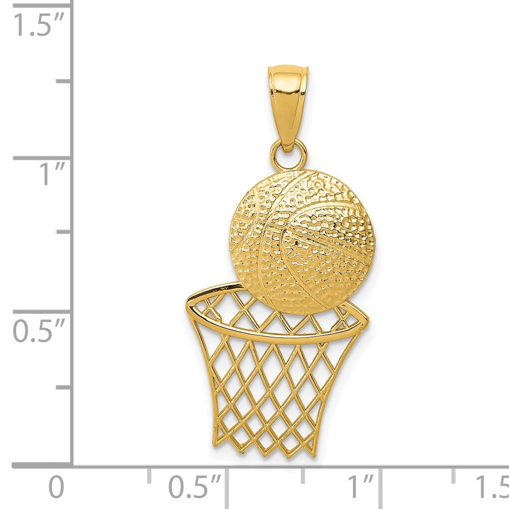 14k Yellow Gold 15 mm Diamond-Cut Basketball and Net Charm (1.29 grams)