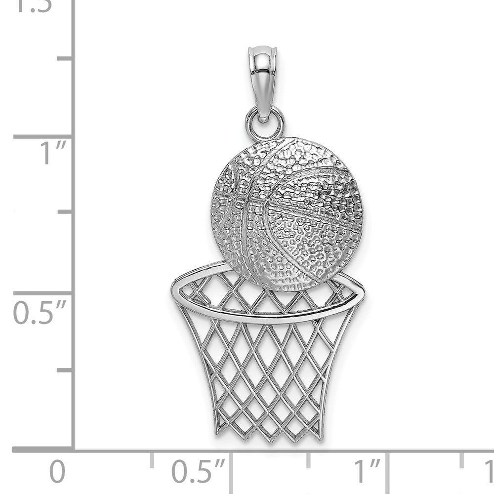 14k White Gold 14.9 mm White Basketball and Net Charm (1.42 grams)