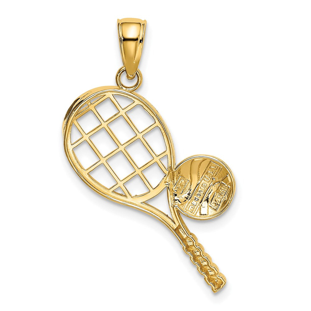 14k Yellow Gold 20 mm Diamond-Cut Tennis Racquet Charm (1.57 grams)